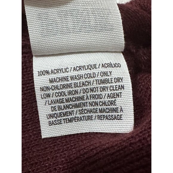 PINK Victoria's Secret Beanie Pom Pom Hat Knit Cap Burgundy & White One Size - Picture 5 of 6